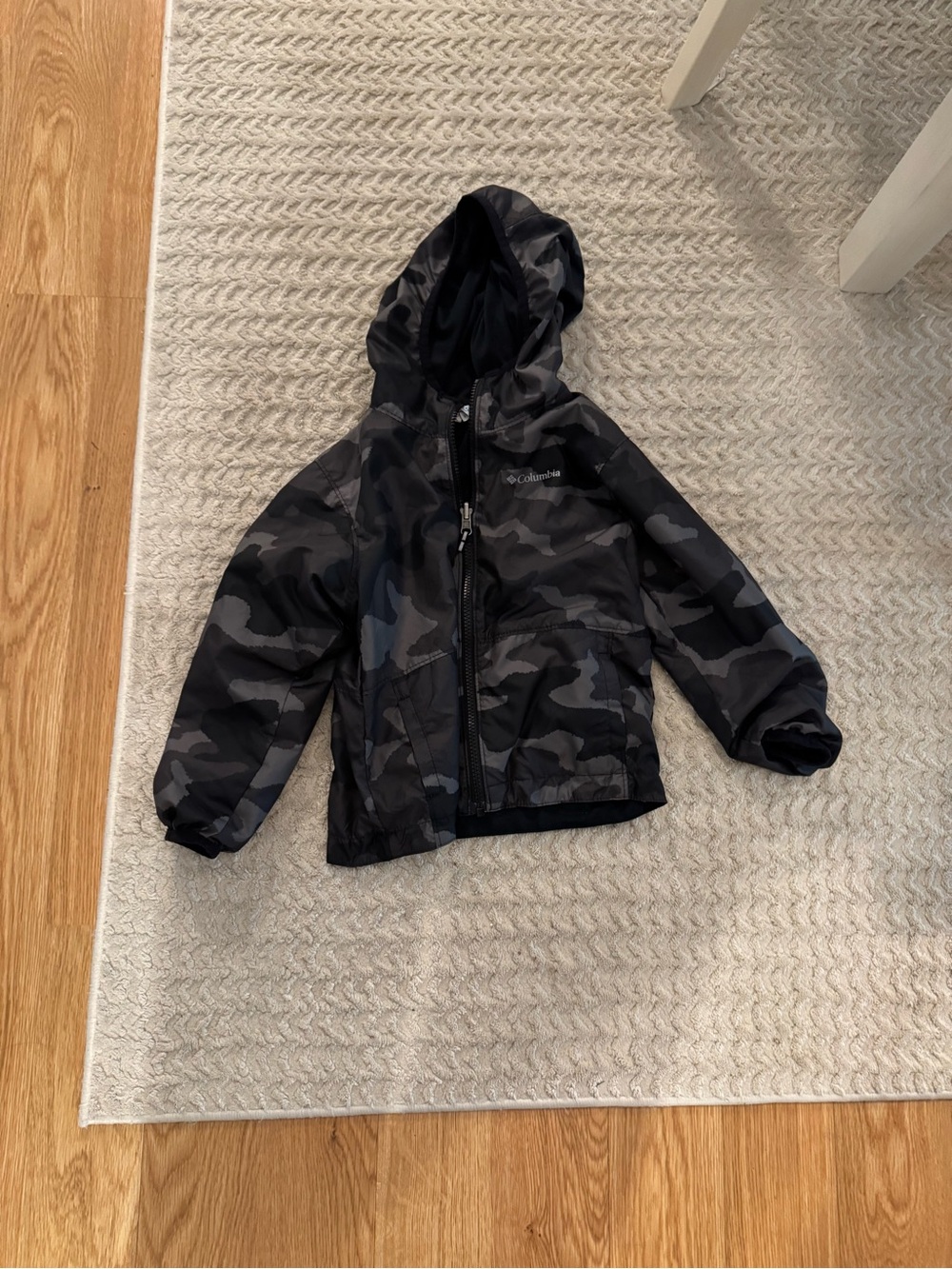 Reversible Columbia Kids Black & Gray Camo Raincoat